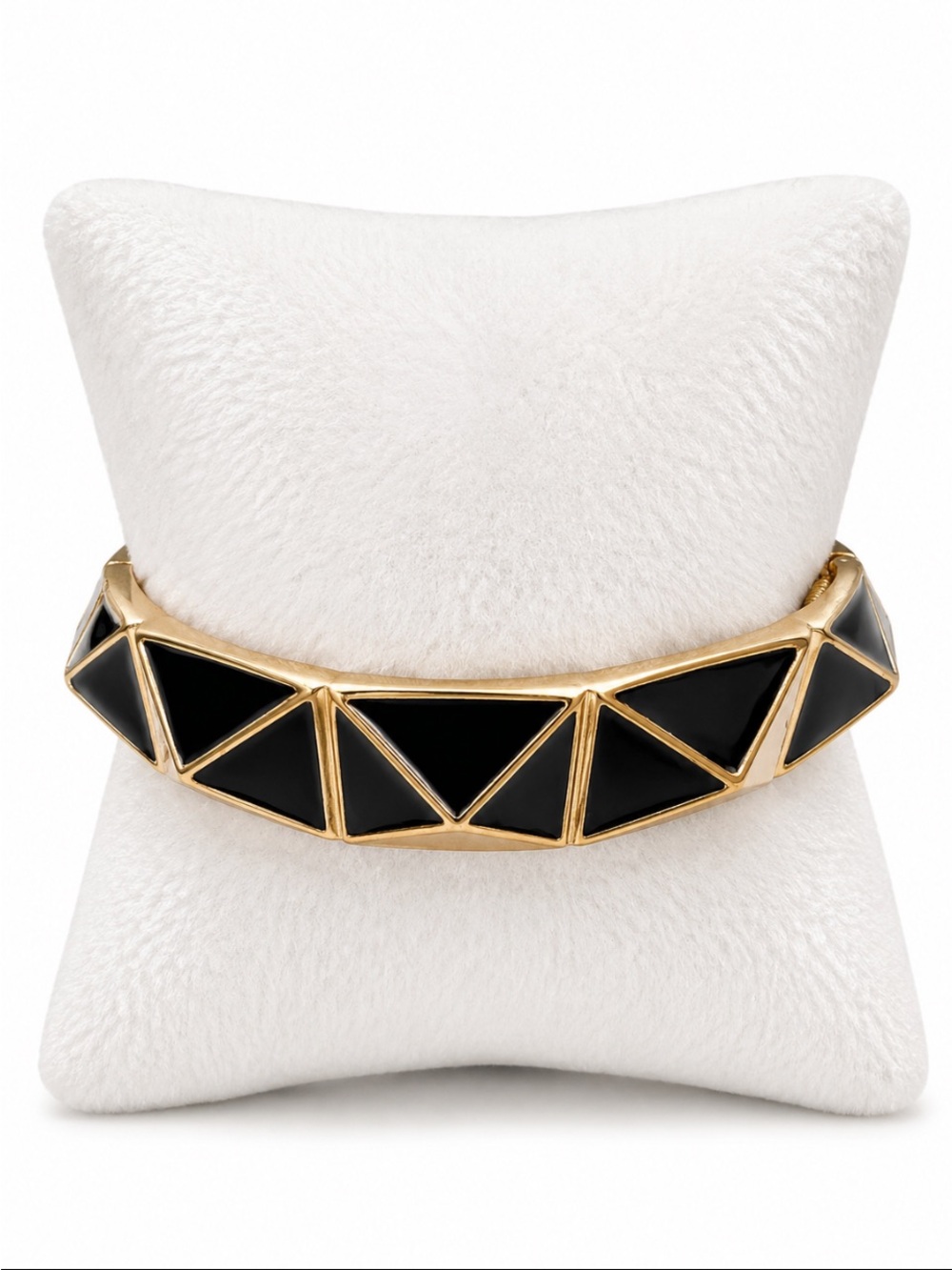 Black & Gold Geometric Enamel Hinged Statement Bracelet